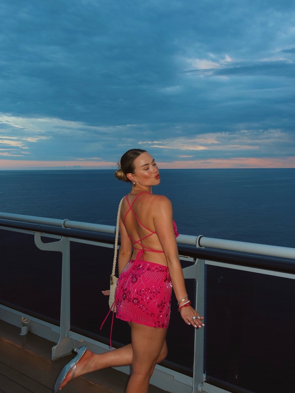 Hot Pink Sequin Two Piece Skirt Set - Peppermayo